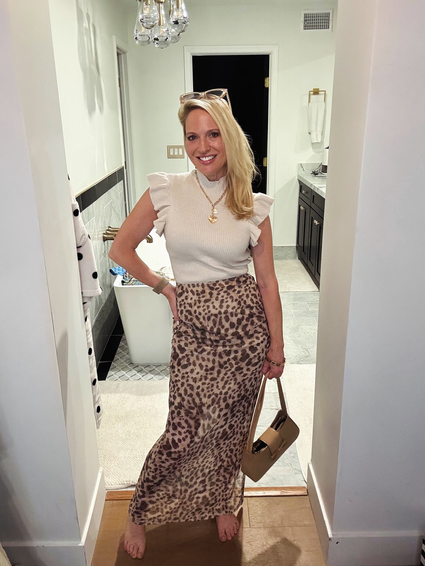 A Leopard Midi Skirt with an Ivory Top: One Print, a Calm Color Story